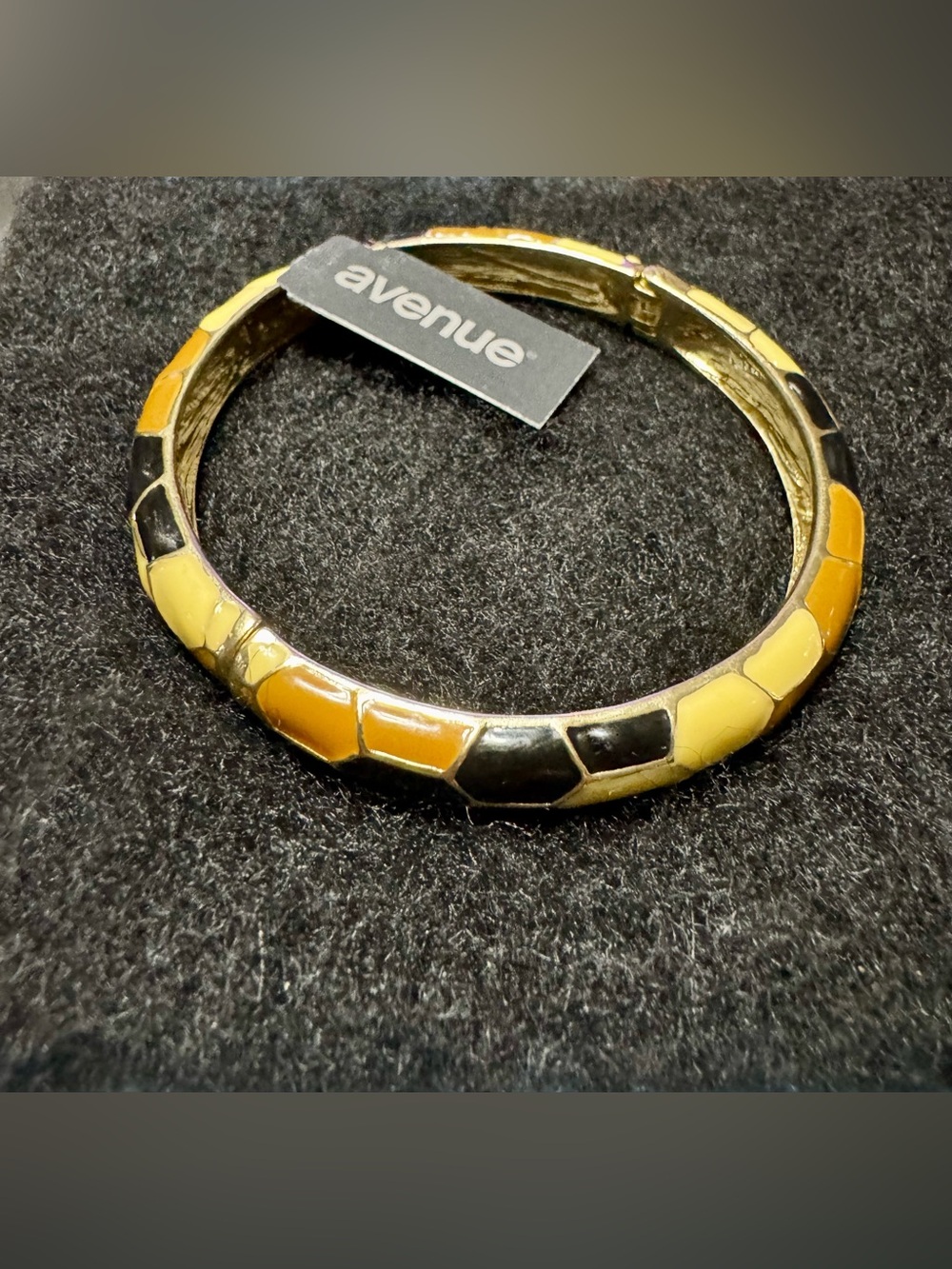 Avenue Honey Yellow & Black Enamel Hinged Bangle Bracelet